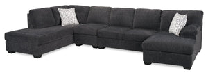 Made in Canada Morgan 3-Piece Left-Facing Chenille Fabric Wrap Sectional with Accent Pillows - Grey
