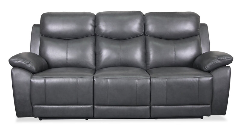 Cornell 84.65\" Top-Grain Genuine Leather Reclining Sofa - Grey