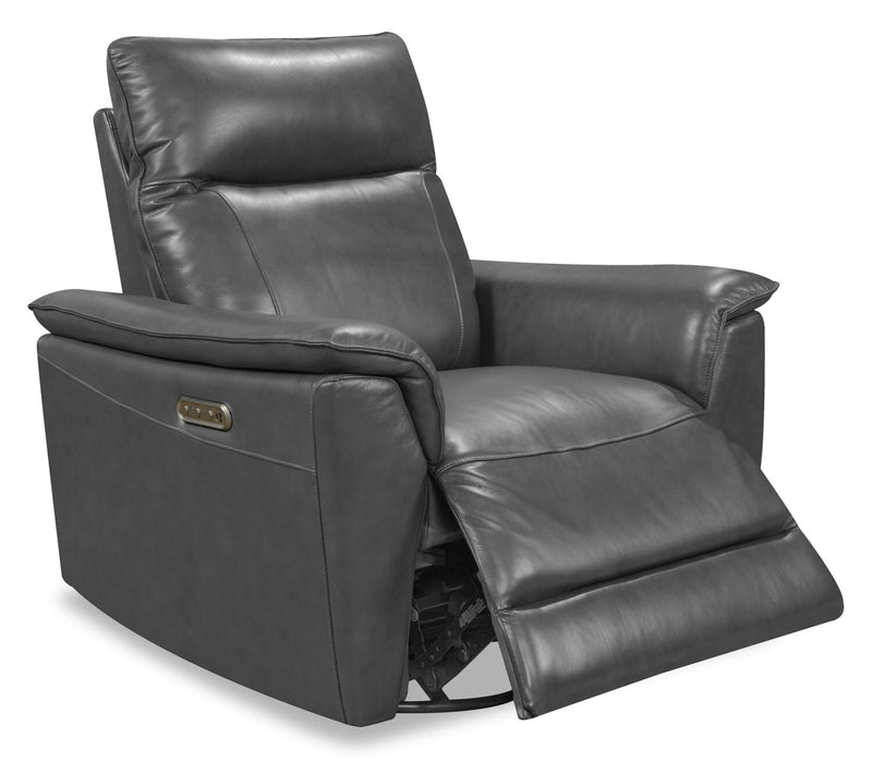 Chateau d’Ax Angelo 38.58\" Genuine Leather Swivel Rocker Power Reclining Chair - Grey