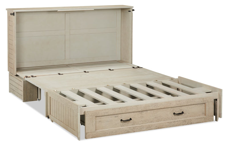 Parker Cabinet Bed with Memory Foam Mattress, Brushed Driftwood - Queen Size   