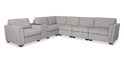 Vault 7-Piece Sectional with Five Storage Chairs and Storage USB Console - Grey | Sofa sectionnel Vault 7 pièces avec 5 fauteuils de rangement et console de rangement avec USB - gris