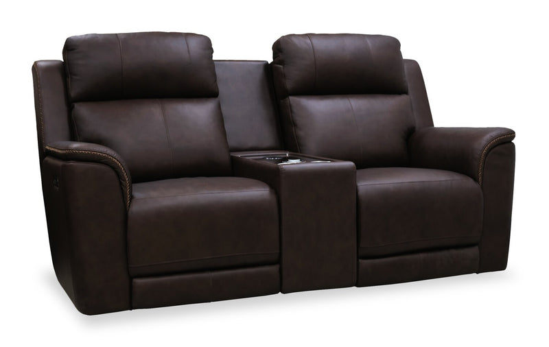 Vibe 76\" Genuine Leather Massage Power Reclining Loveseat with Immersive Audio and Power Headrests - Brown