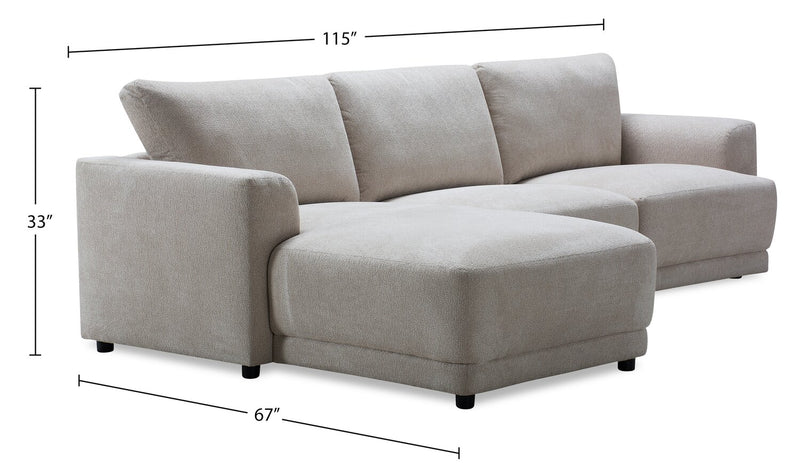 Voyage Modular 3-Piece Left-Facing Fabric Sectional with Removable Back Cushions – Taupe
