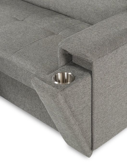 Savvy 3-Piece Linen-Look Fabric Sectional with Adjustable Headrests, Cupholders and USB Port - Grey