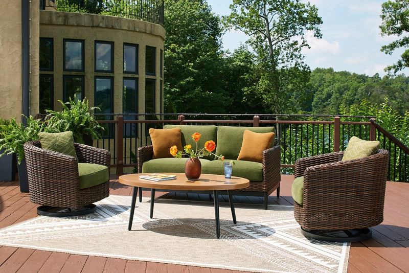 Tofino Outdoor Patio Swivel Chair - Resin Wicker, UV & Weather Resistant - Green/Brown/Black