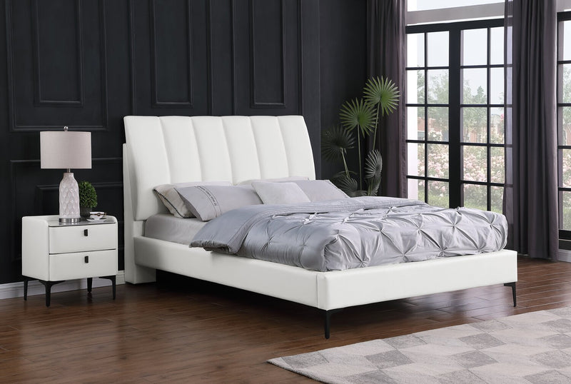 Nova Upholstered Platform Bed in White Vegan-Leather Fabric - Queen Size
