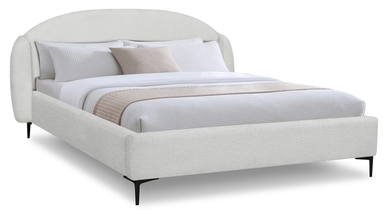 Luna Upholstered Wingback Bed in White Fabric - Queen Size