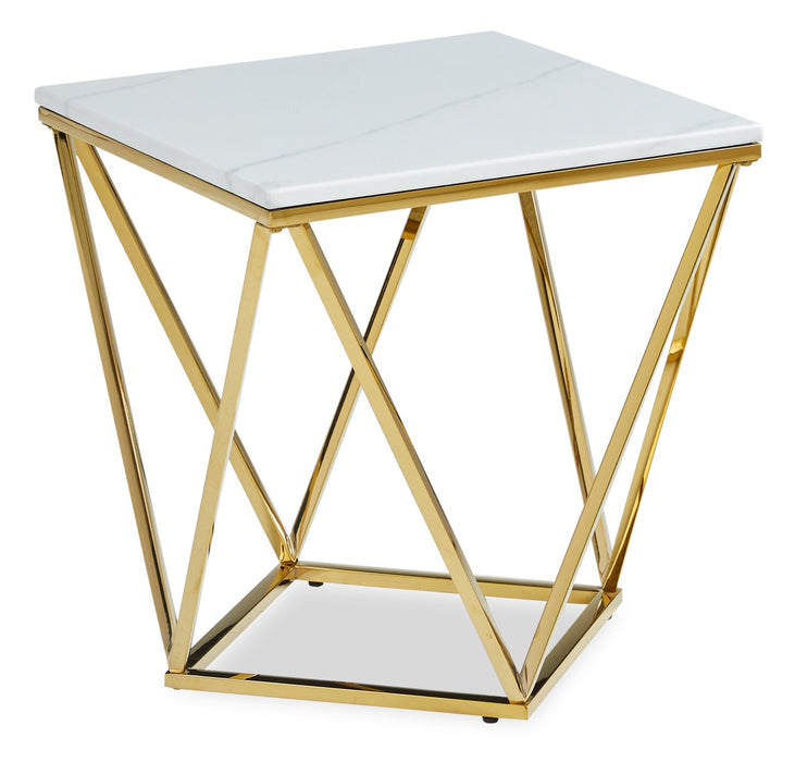 Amanda 21.5\" Modern Square End Table - White Marble Top with Gold Metal Base