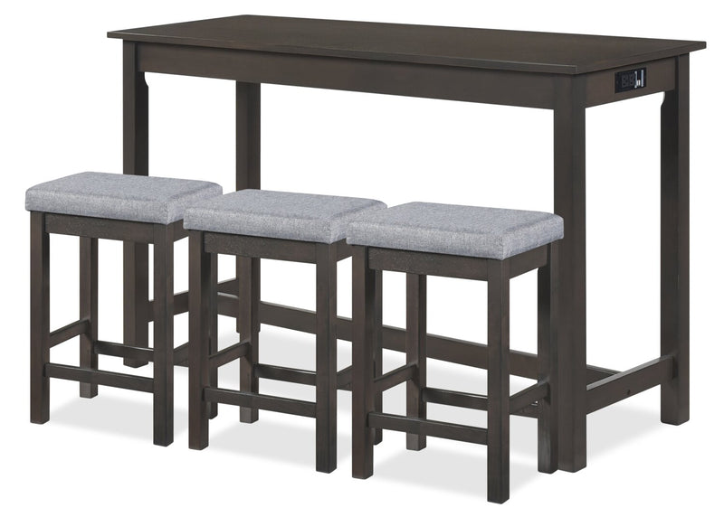 Noah 60” Modern Dinette with 3 Counter-Height Stools and USB Ports - Grey