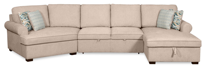 Scott Living Haven 3-Piece Left-Facing Chenille Fabric Cuddler Sleeper Sectional with Storage - Taupe