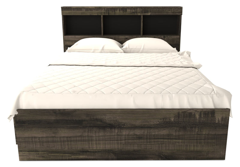 Riley Mates Bed 5pc Set with Bookcase Headboard, Dresser & Mirror, Grey - Full Size