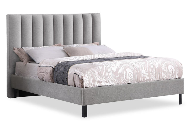 Amos Upholstered Headboard in Grey Fabric, Channelled - King Size