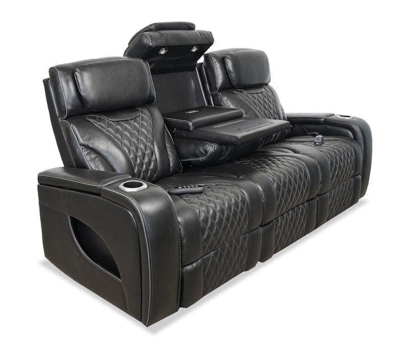 Elite 86\" Genuine Leather Massage Power Reclining Sofa with Immersive Audio and Power Headrests - Black