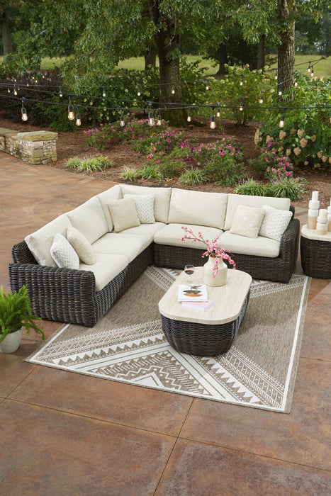 Halifax 3-Piece Outdoor Patio Set with 2 Loveseats & Corner Chair, UV & Weather Resistant - Beige/Brown