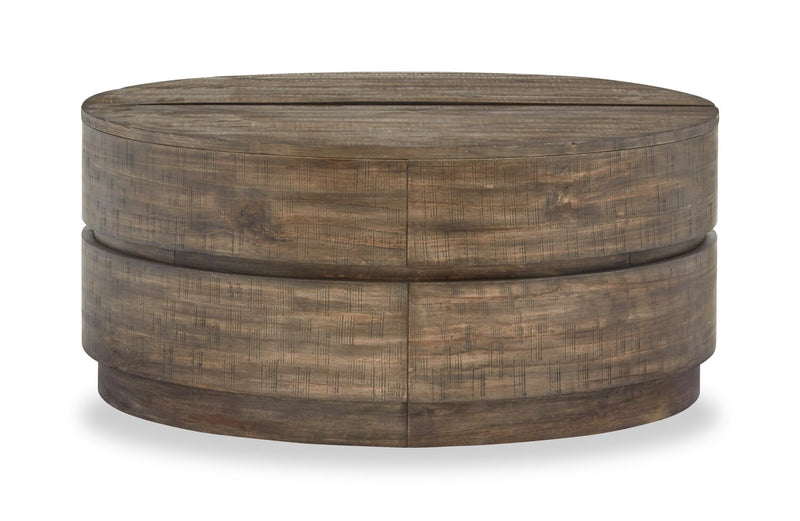 Elm 40” Round Rustic Pine Lift Top Coffee Table with Casters - Brown