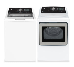 GE 5.3 Cu. Ft. Top Load Washer and 7.4 Cu. Ft. Electric Dryer - White