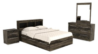 Riley Mates Bed 6pc Set with Bookcase Headboard, Dresser, Mirror & Nightstand, Grey - Full Size 