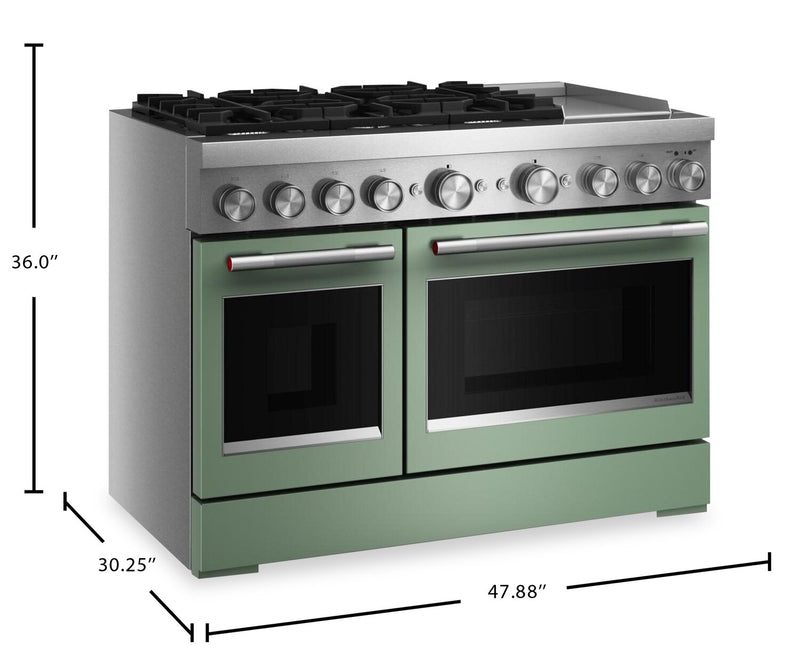 KitchenAid 6.3 Cu. Ft. 6 Burner Dual Fuel Range with Griddle – Cardamom - KFDD948SDC