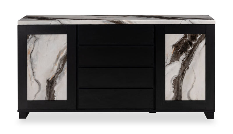 Vega Dining Server with Storage & 4 Drawers, 66\"W - Black & White