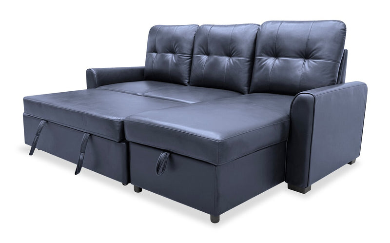 Carter 2-Piece Right-Facing Leather-Look Fabric Sleeper Sectional with Storage Chaise - Black