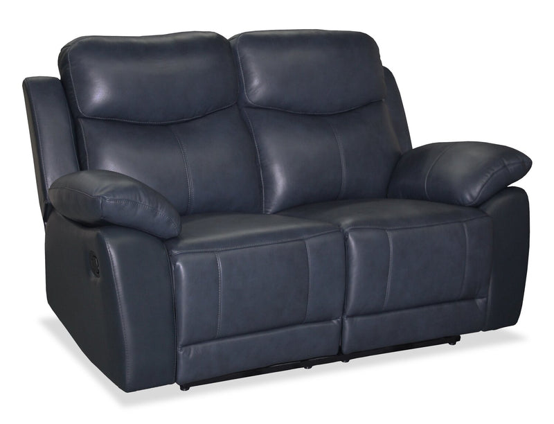 Corbin 63.39\" Top-Grain Genuine Leather Reclining Loveseat - Blue