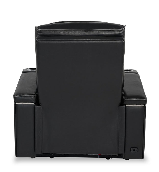 Elite 38\" Genuine Leather Massage Power Reclining Chair with Power Headrest and Storage Armrests - Black