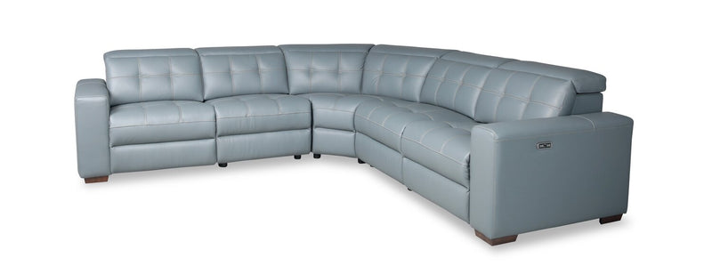 Geneva 3-Piece Genuine Leather Power Reclining Sectional with Power Headrests and USB Port - Pool Blue