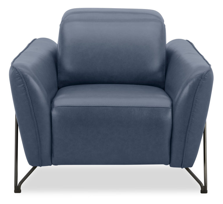 Riviera Top-Grain Genuine Leather Power Reclining Chair - Blue