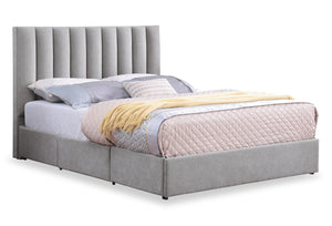 Amos Grey Upholstered Storage Bed with Channel Headboard - Full