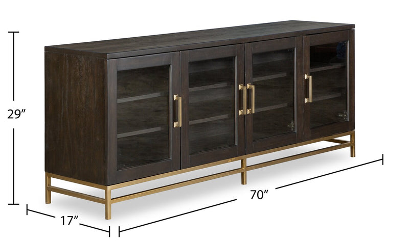 Cresset 70” Modern Solid Wood TV Stand with Storage and Cable Management for TVs up to 75\" - Coffee Bean