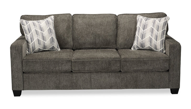 Made in Canada Lennox 83\" Chenille Fabric Sofa with Reversible Cushions and Accent Pillows - Grey
