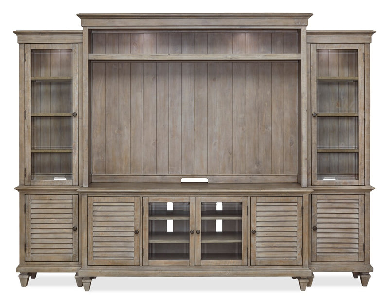 Baron 114\" Rustic 4-Piece Pine Entertainment Centre with Storage and Cable Management for TVs up to 70” - Dovetail Grey