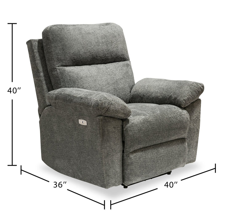 Made in Canada Oliver 40\" Chenille Fabric Power Reclining Chair with USB Port - Addison Pewter Grey
