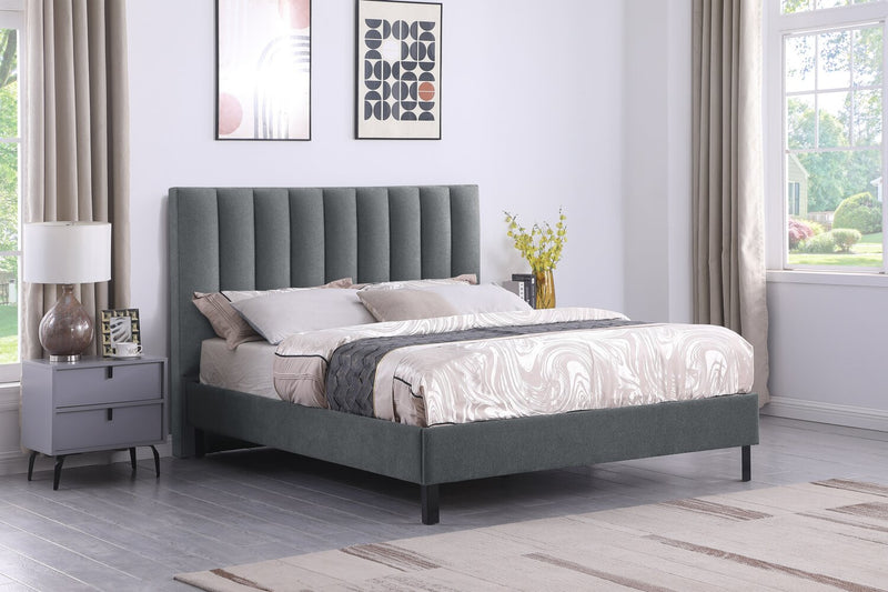 Amos Upholstered Platform Bed Base in Charcoal Fabric - Queen Size