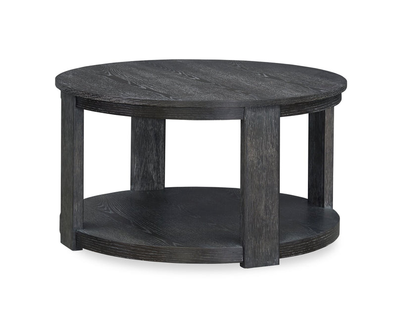 Declan 31.5\" Modern Round Coffee Table with Shelf & Casters - Black