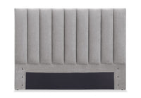 Amos Upholstered Headboard in Grey Fabric, Channelled - Full Size 