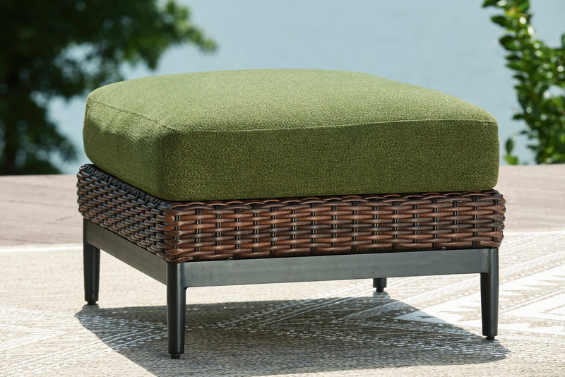 Tofino Outdoor Patio Ottoman - Resin Wicker & Aluminum - UV & Weather Resistant - Green/Brown/Black