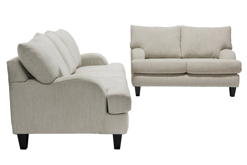 Made in Canada Nofia 80\" Chenille Fabric Sofa with Two Accent Pillows and Wood Legs - Linen Beige