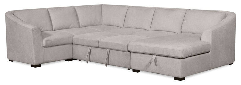 Envy 5-Piece Right-Facing Chenille Fabric Sleeper Sectional with Storage Chaise - Fog Grey