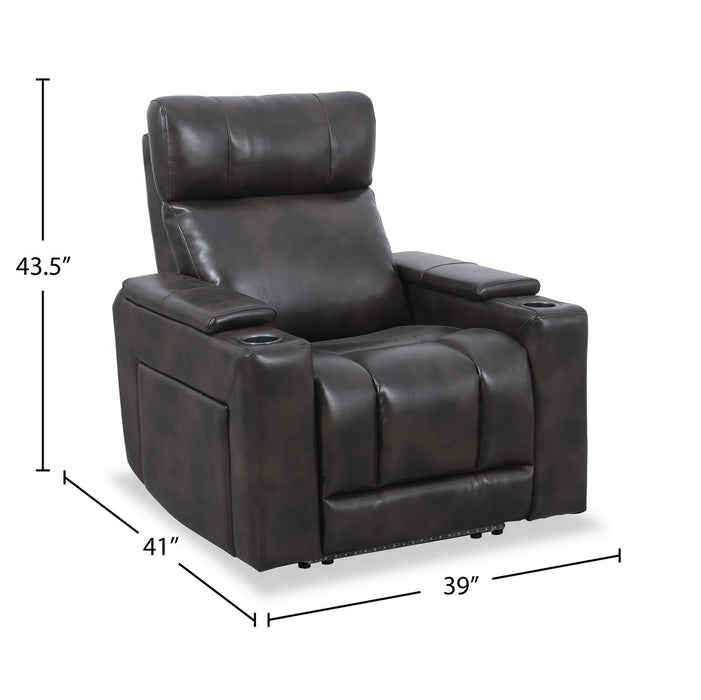 Scott Living Escape 39\" Power Reclining Chair with Power Headrest and Surround Sound - Dark Brown Leather-Look Fabric