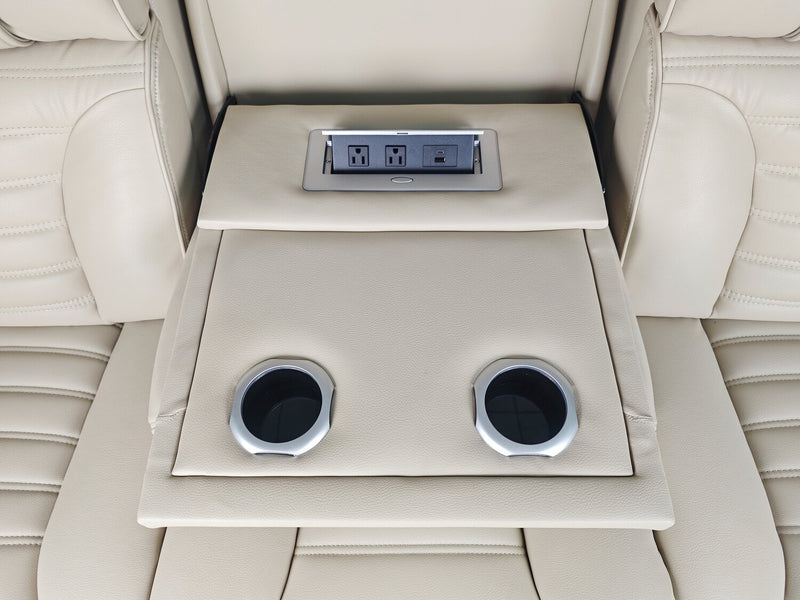 Zen 3-Piece Leather-Look Fabric Power Reclining Sectional with Massage and Two Drop-Down Consoles - Apricot