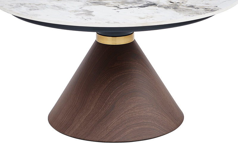 Alwin 31.5” Modern Round Coffee Table with White Sintered Stone Top - Brown