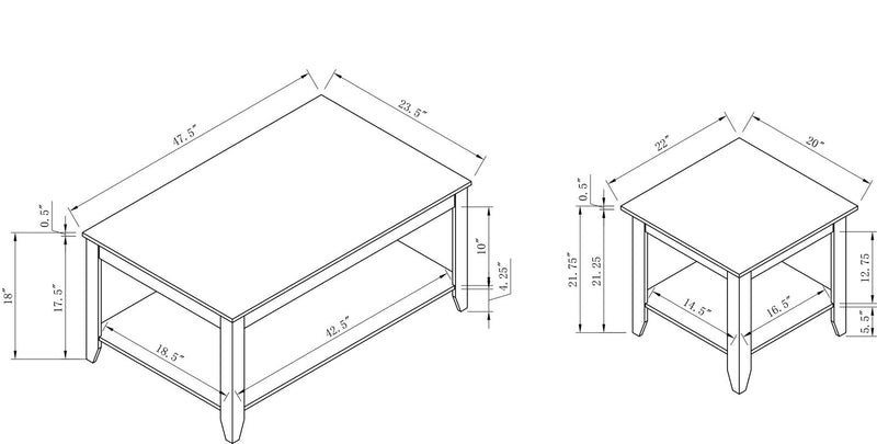 Carlton 47.5” Modern 2-Pack Coffee + End Table with Shelf - Taupe