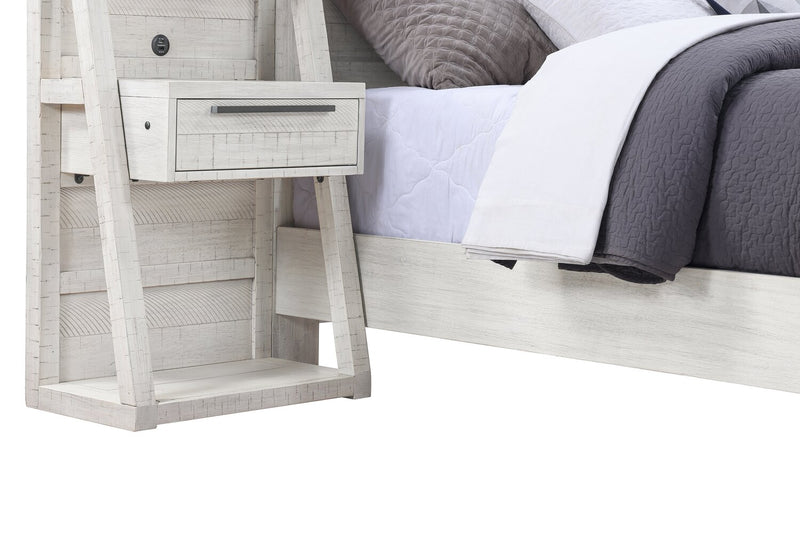 Haven Pier Bed with Headboard, Frame & 2 Piers, USB, LED, White - Queen Size