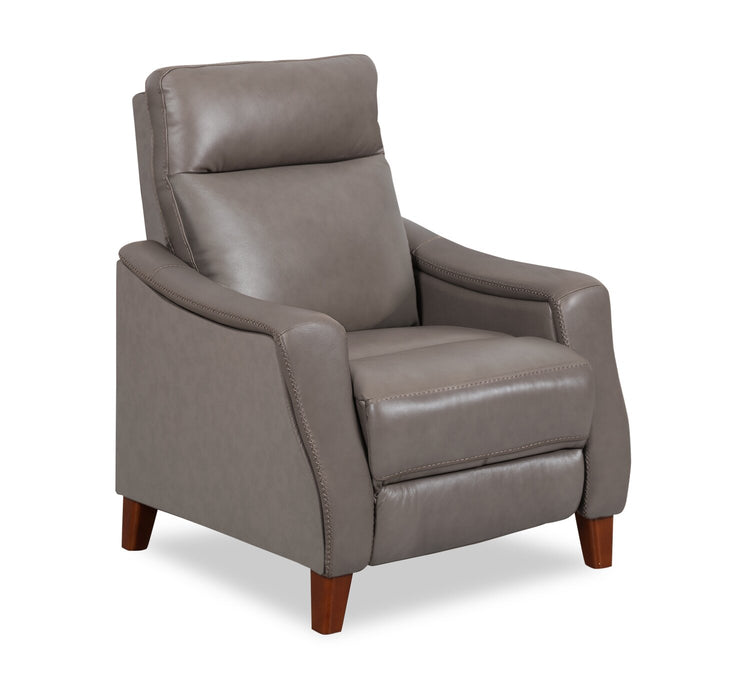 Natalie 32.5\" Top-Grain Genuine Leather Pushback Reclining Chair with Wood Legs - Grey