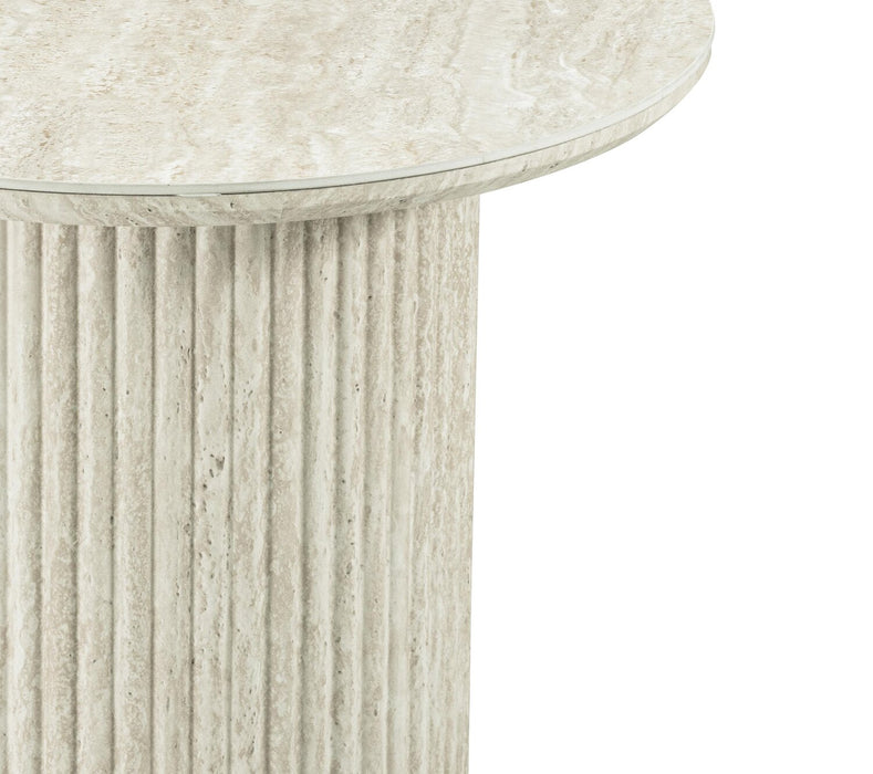 Sullivan 23.6\" Round End Table with Sintered Stone Top - Beige Travertine