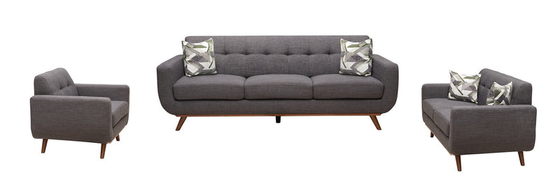Kort & Co. Freeman 63\" Linen-Look Fabric Loveseat with Wood Legs and Tufted Back Cushions - Charcoal Grey