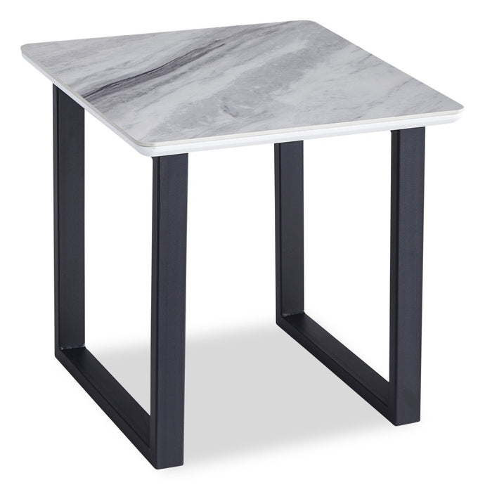 Serena 21.75\" Modern End Table - White & Black with Marble Look