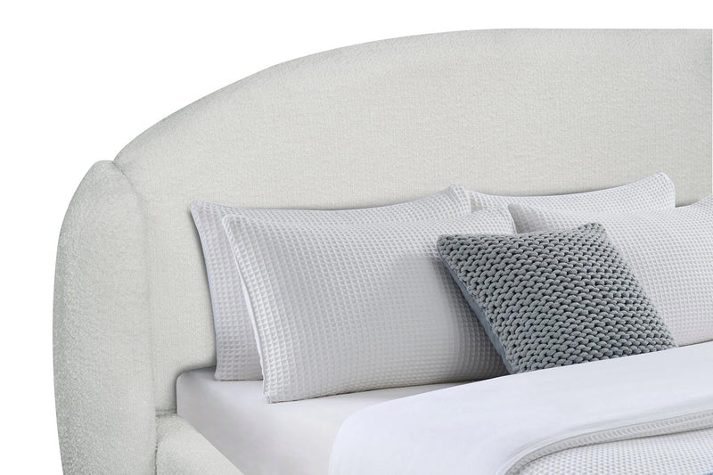 Luna Upholstered Wingback Bed in White Fabric - King Size