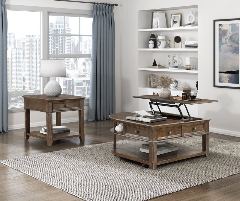 Weston 38” Traditional Lift Top Coffee Table with Storage and Casters - Brown Elm